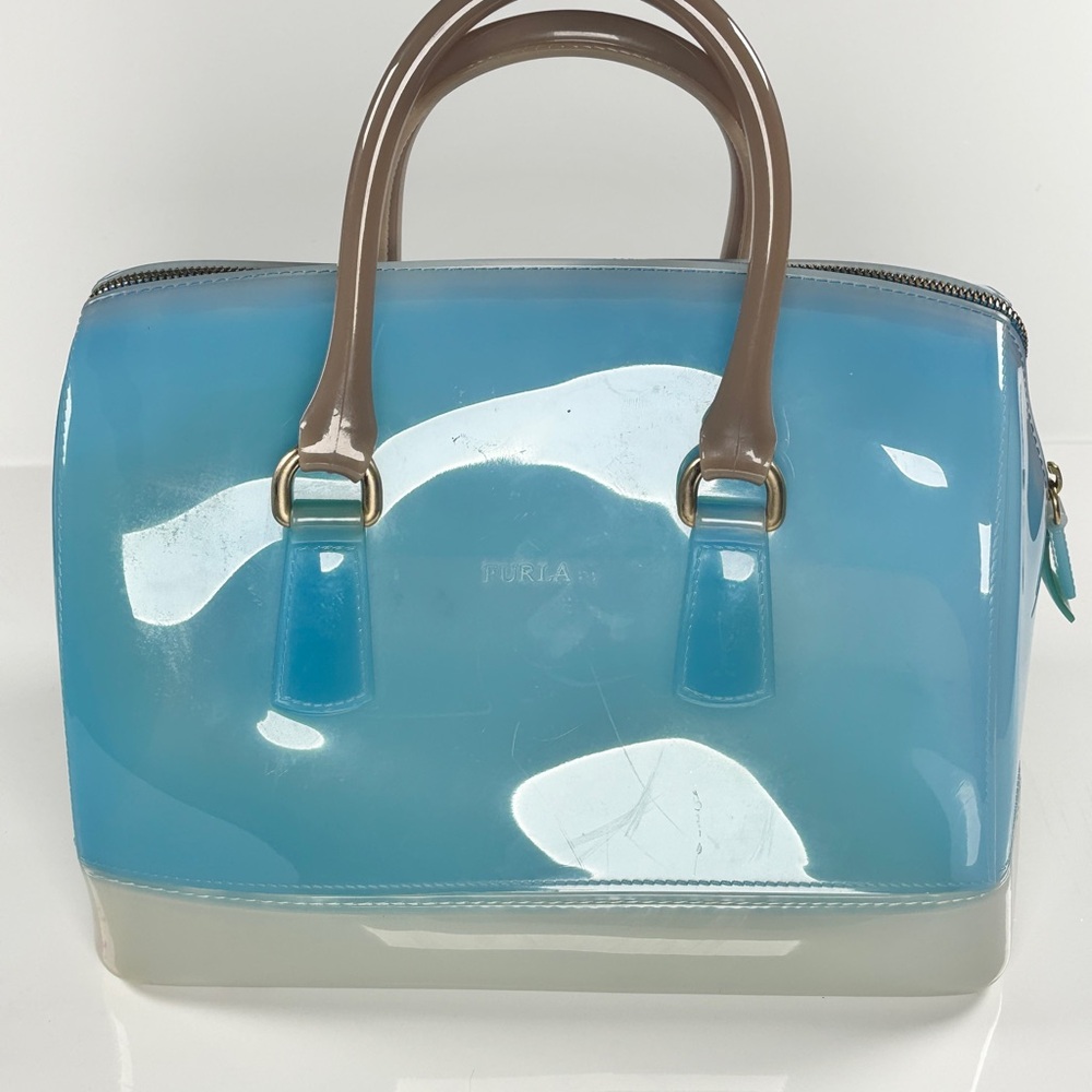 Furla Blue Clear Dome Satchel with Beige Handles - Picture 9 of 12